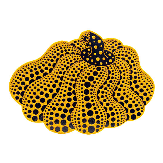 Yayoi Kusama Dancing pumpkin yellow & black postcard - front flat